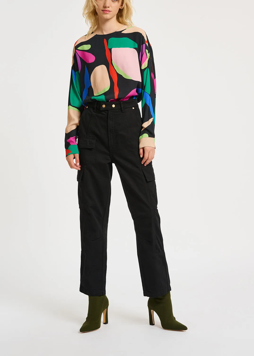 Black graphic-print top