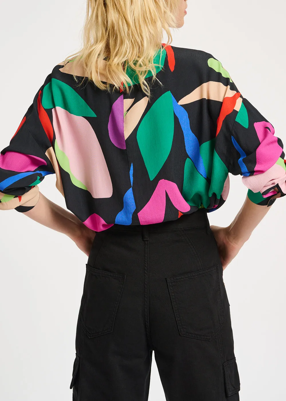 Black graphic-print top
