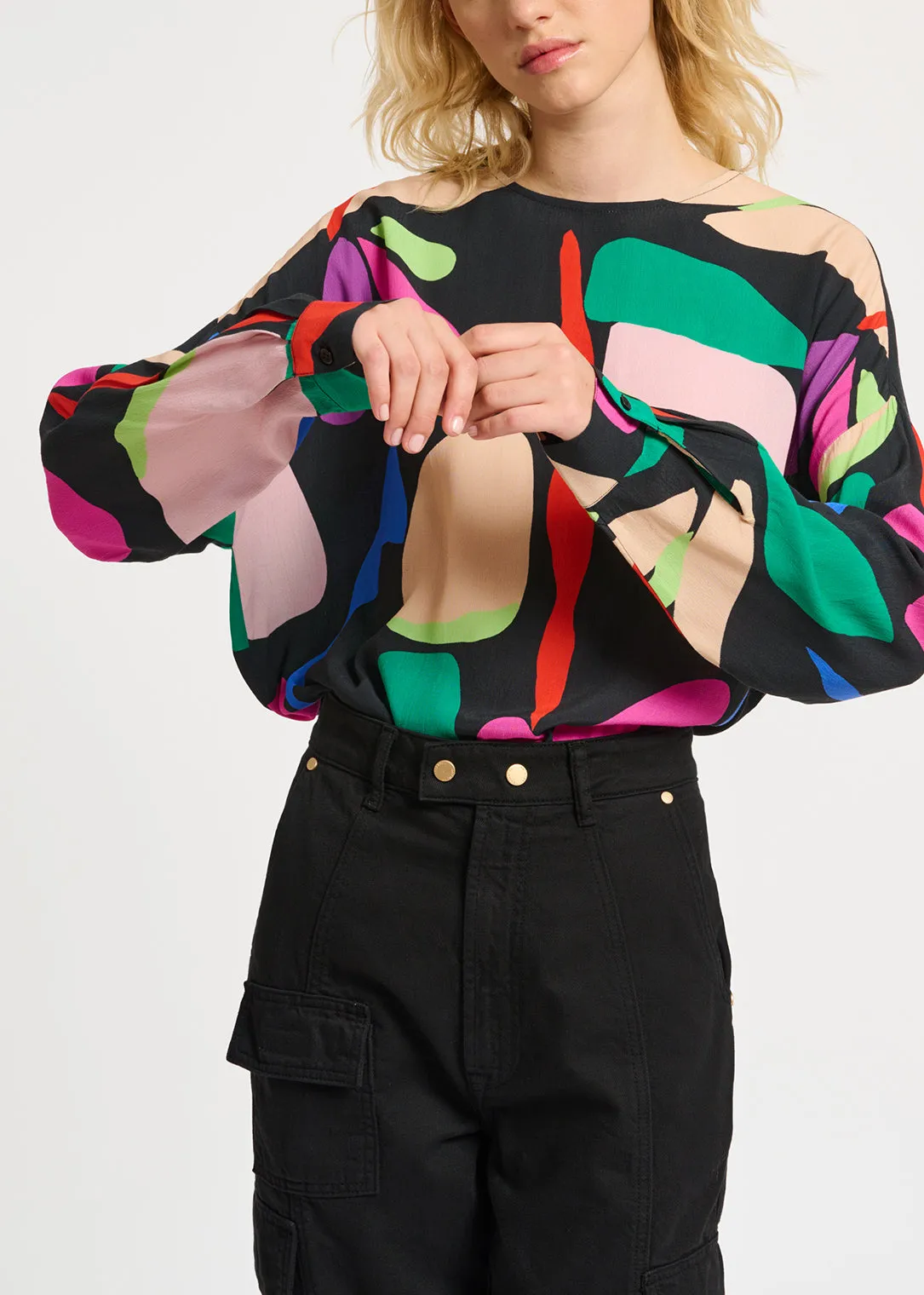 Black graphic-print top