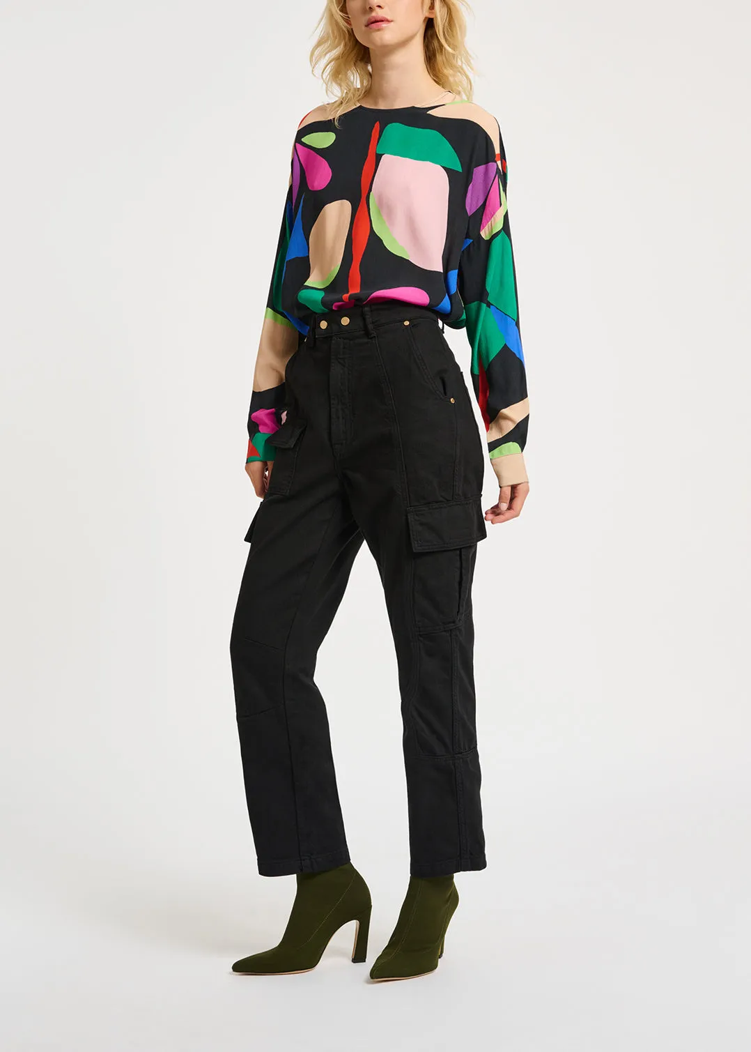 Black graphic-print top