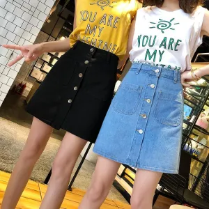 Black High Waist Denim Skirt for Women Summer Short Skirt Woman Skirts