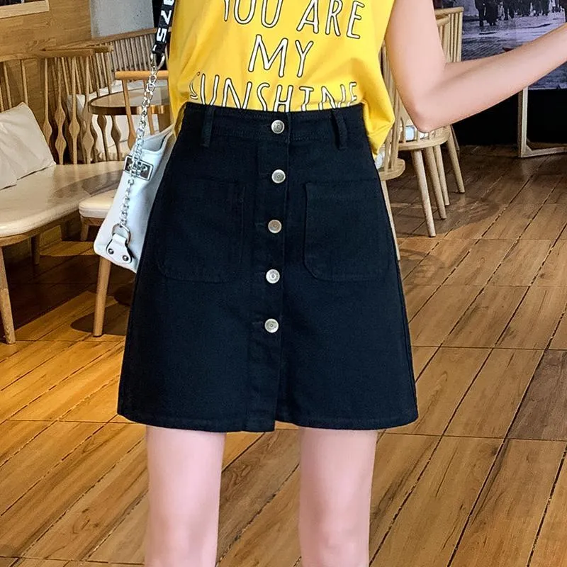Black High Waist Denim Skirt for Women Summer Short Skirt Woman Skirts