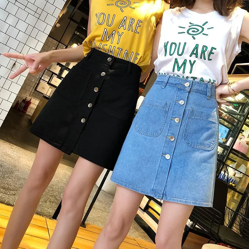 Black High Waist Denim Skirt for Women Summer Short Skirt Woman Skirts