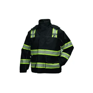 Black Parka Jacket with Silver Reflective Material