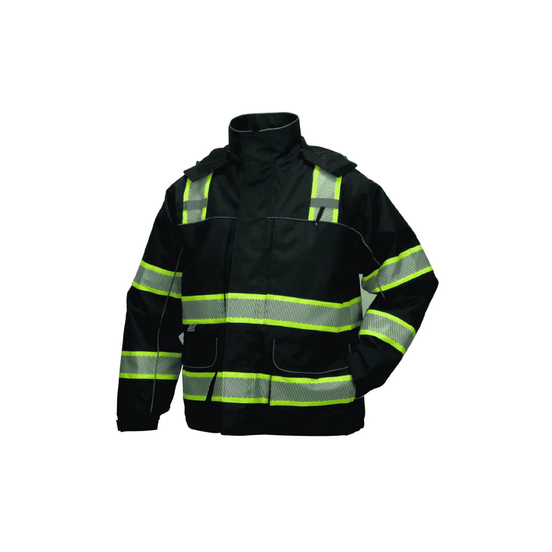 Black Parka Jacket with Silver Reflective Material