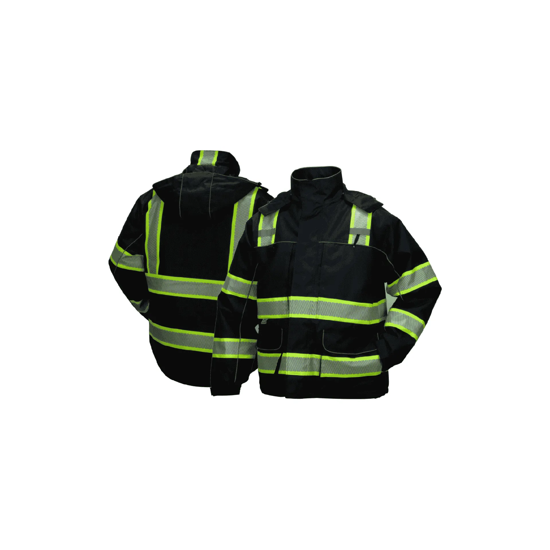 Black Parka Jacket with Silver Reflective Material