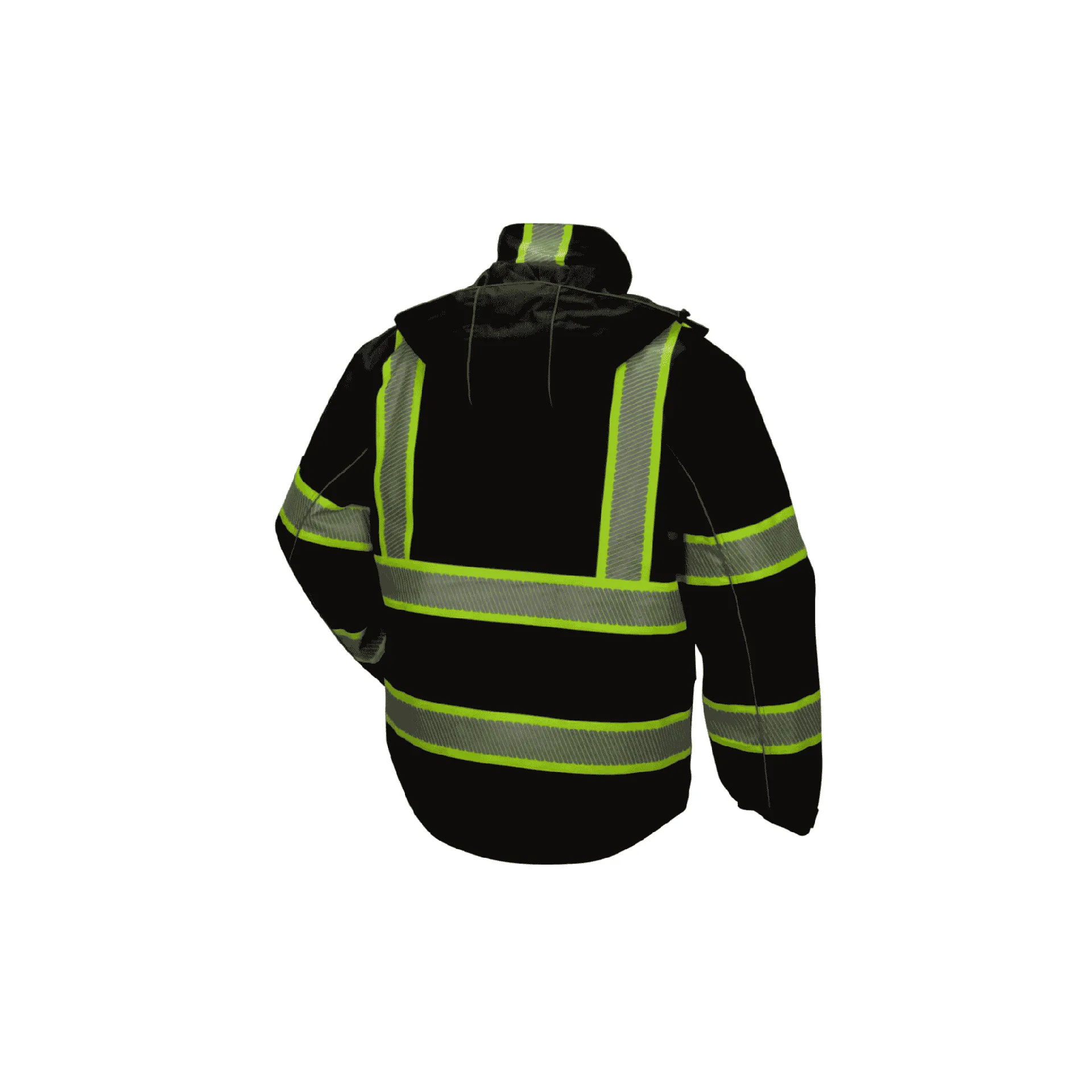 Black Parka Jacket with Silver Reflective Material