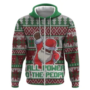 Black Santa Fist Christmas Africa Zip Hoodie All Power to the People DT03