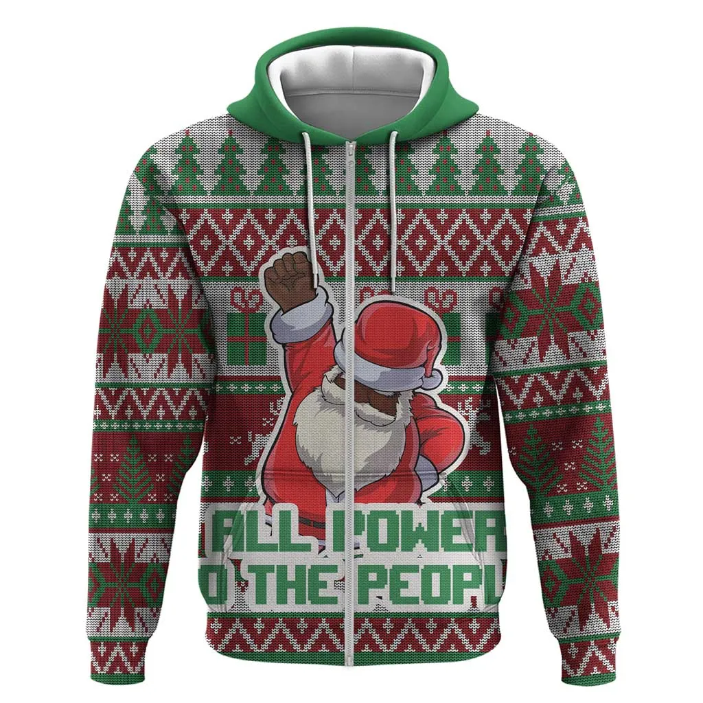 Black Santa Fist Christmas Africa Zip Hoodie All Power to the People DT03