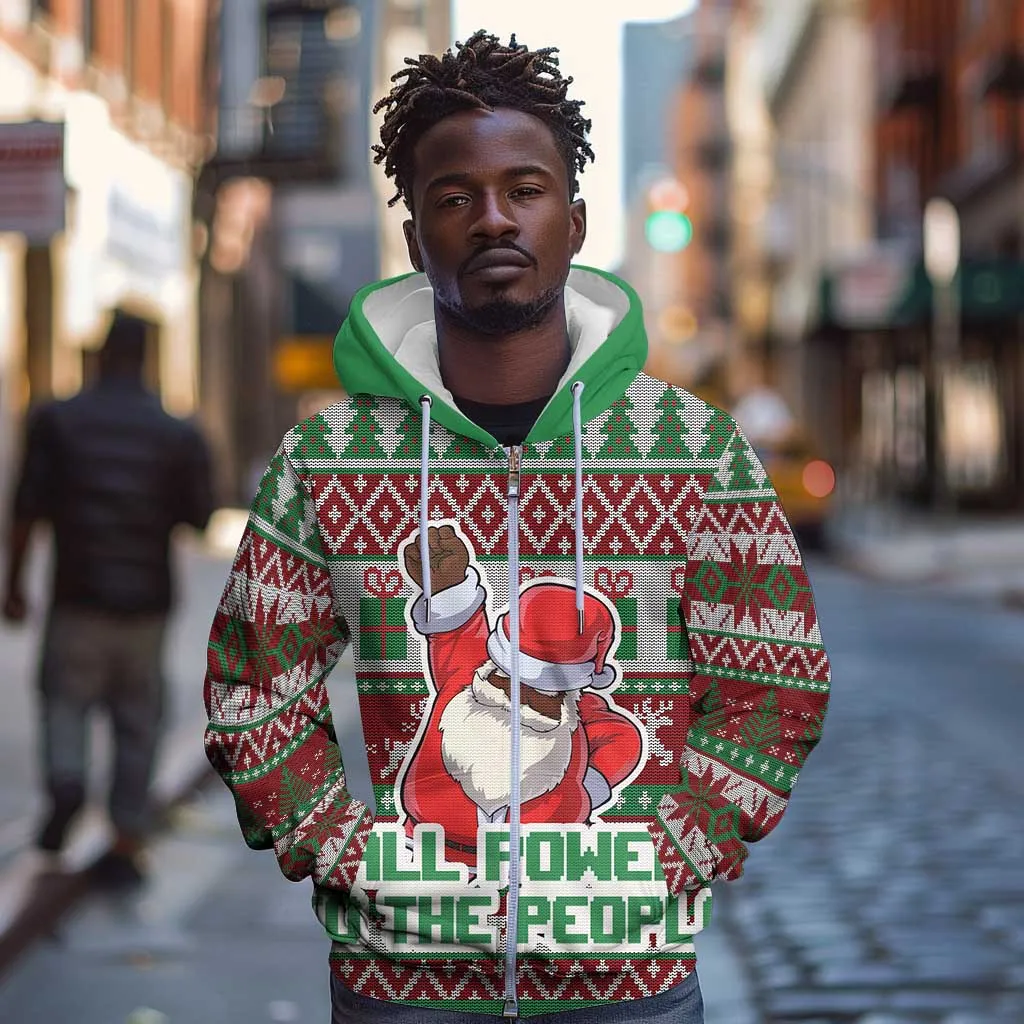 Black Santa Fist Christmas Africa Zip Hoodie All Power to the People DT03