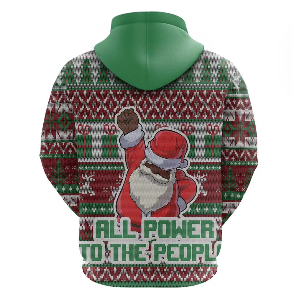 Black Santa Fist Christmas Africa Zip Hoodie All Power to the People DT03