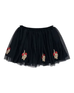 Black Tulle Skirt with Cute Cat Design Along the Base