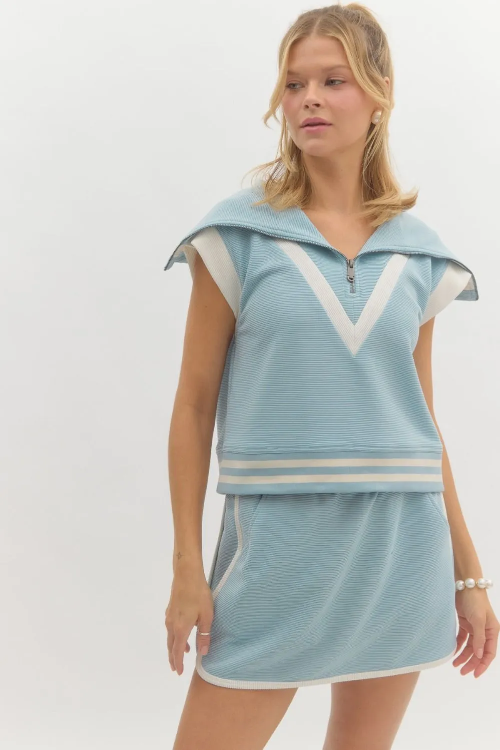 Blue Varsity Skirt Set