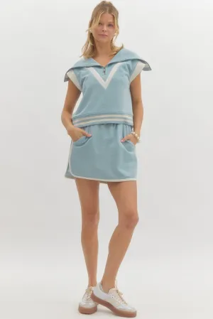 Blue Varsity Skirt Set
