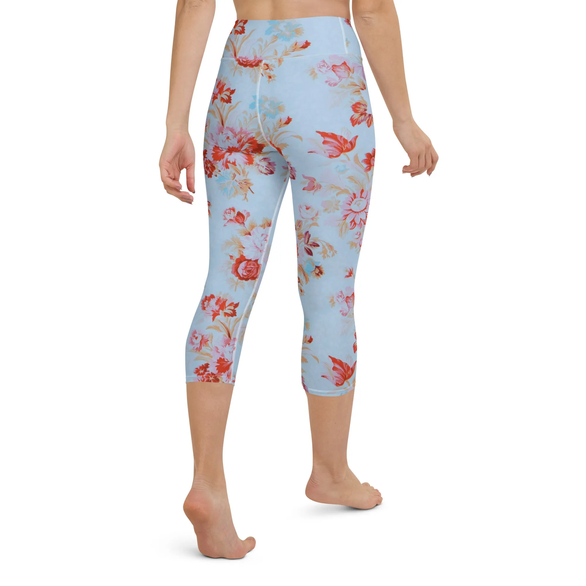Blue vintage roses yoga capri leggings