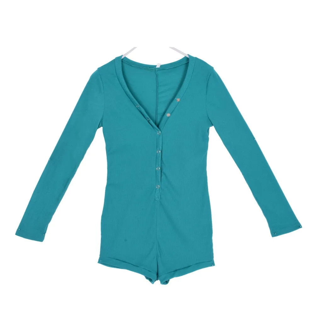 Bodycon Deep V-Neck Long Sleeve Jumpsuit Sexy Women Romper Short Pants Bodysuit