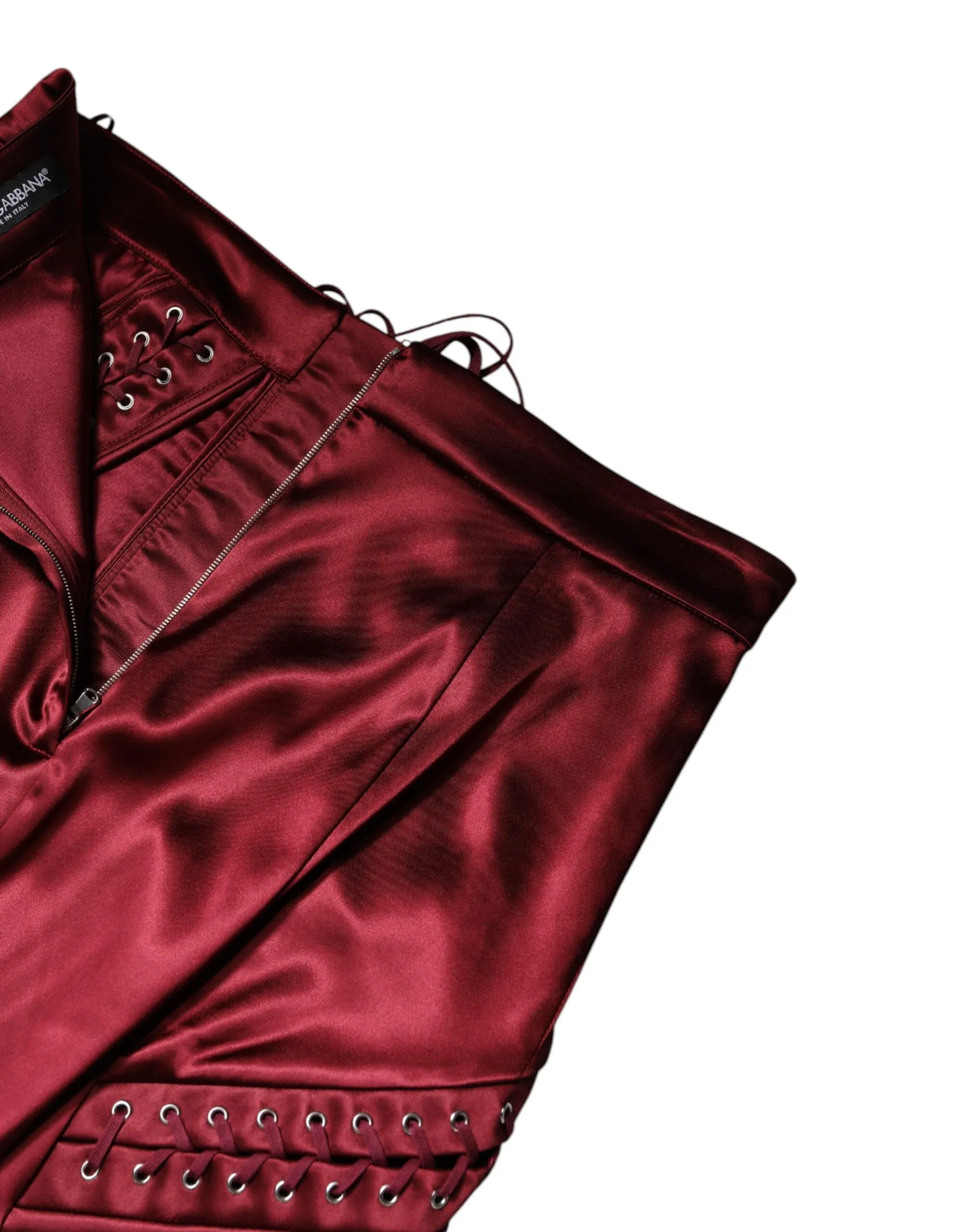 Burgundy High Waist Satin Corset Midi Skirt