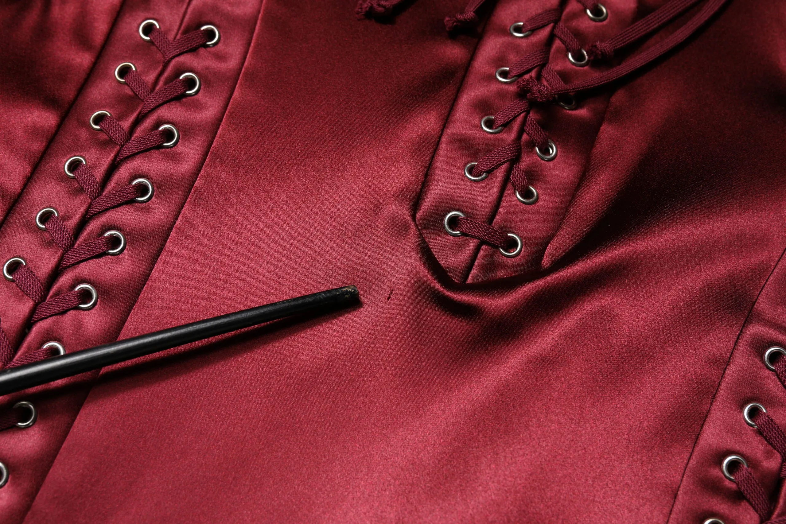 Burgundy High Waist Satin Corset Midi Skirt