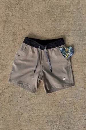 Burlebo Youth Khaki Athletic Shorts Palm Tree Liner