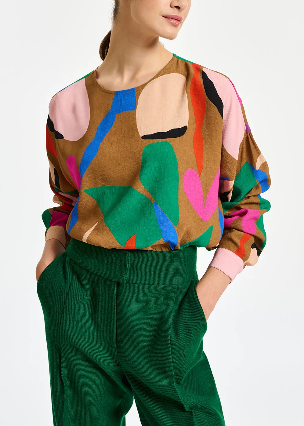 Camel graphic-print top