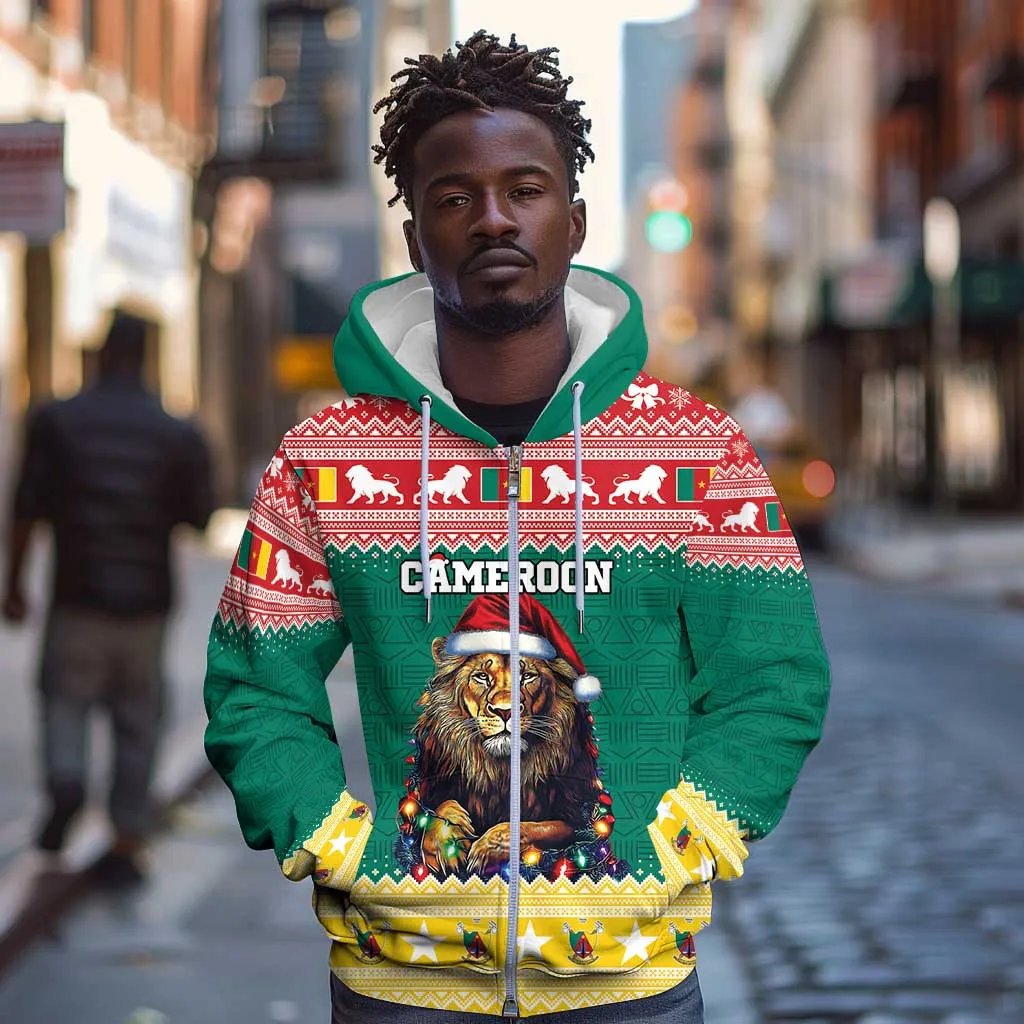Cameroon Christmas Zip Hoodie Lion African Santa LT15