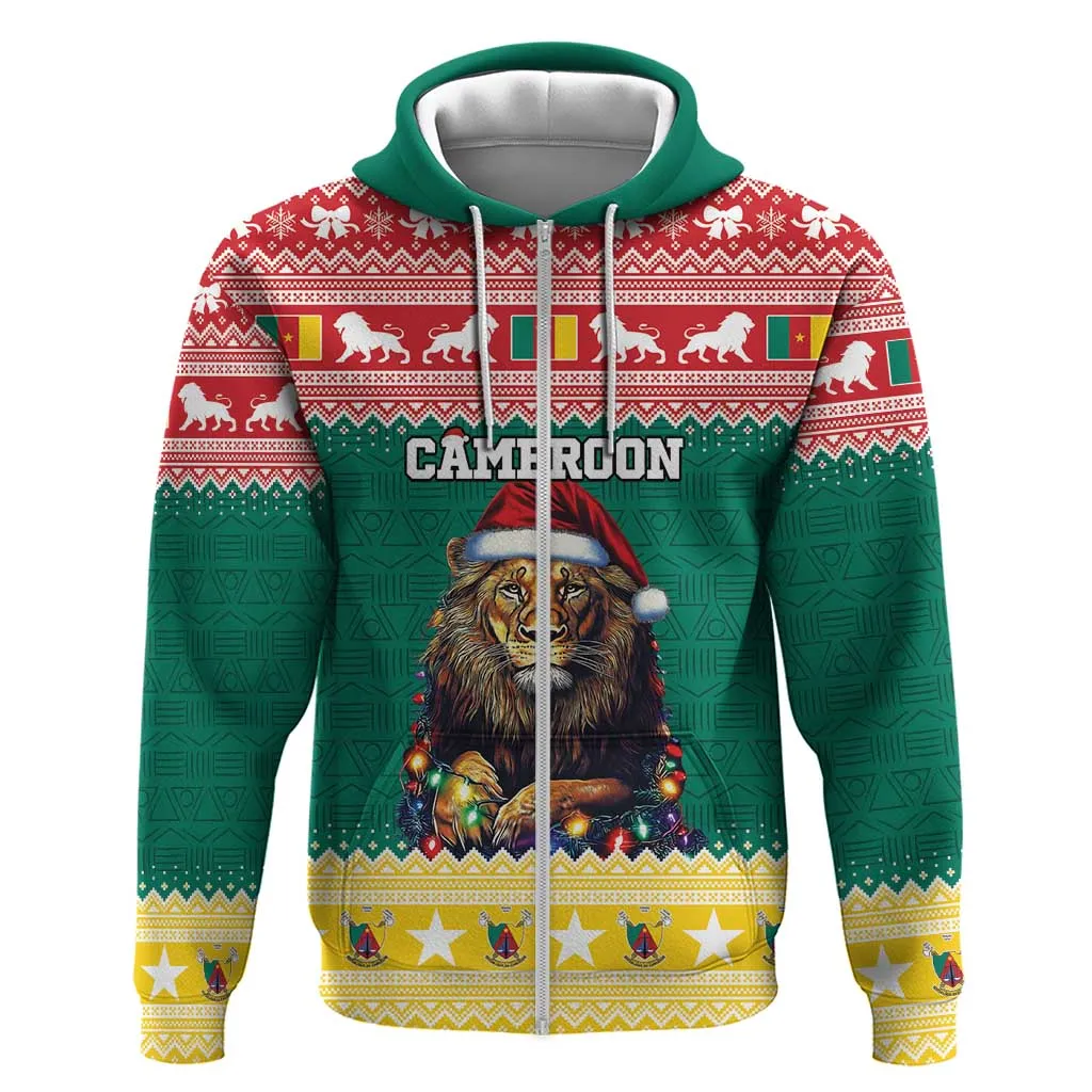 Cameroon Christmas Zip Hoodie Lion African Santa LT15