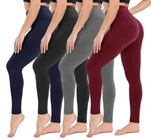 CAMPSNAIL 4 Pack High Waisted Leggings for Women- Soft Tummy Control Slimming Yoga Pants for Workout Running Reg & Plus Size
