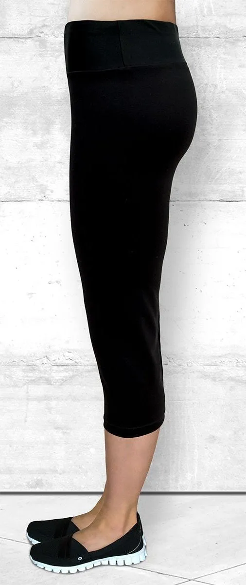 Capri Leggings - Blue-Pink Maple Leaves (C-4021)