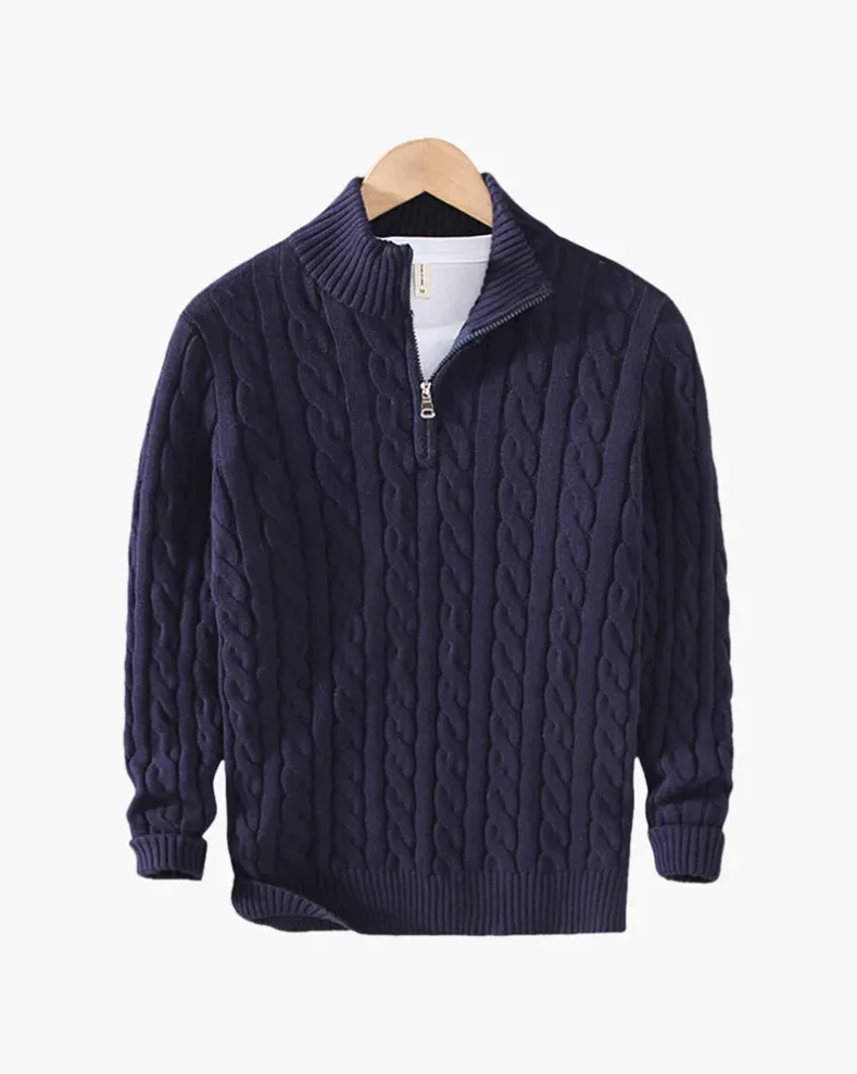 Casual knitted men's sweater with half zip