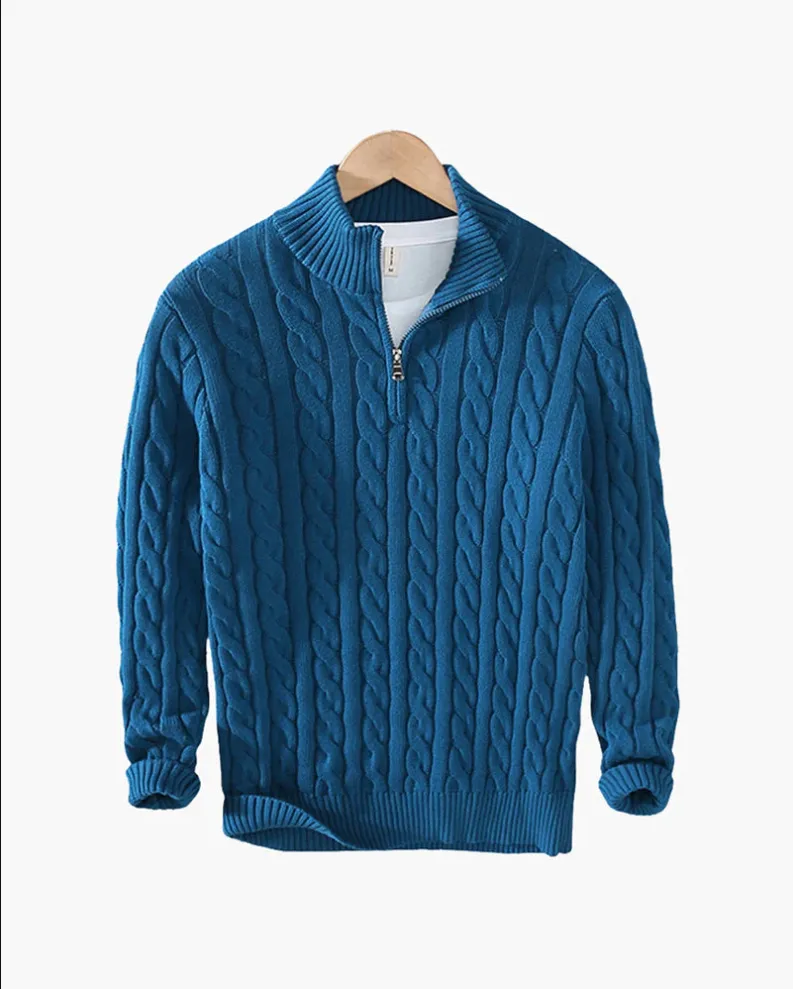 Casual knitted men's sweater with half zip