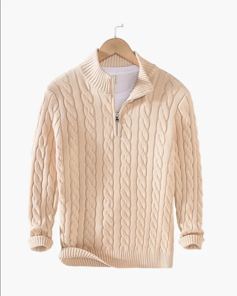 Casual knitted men's sweater with half zip