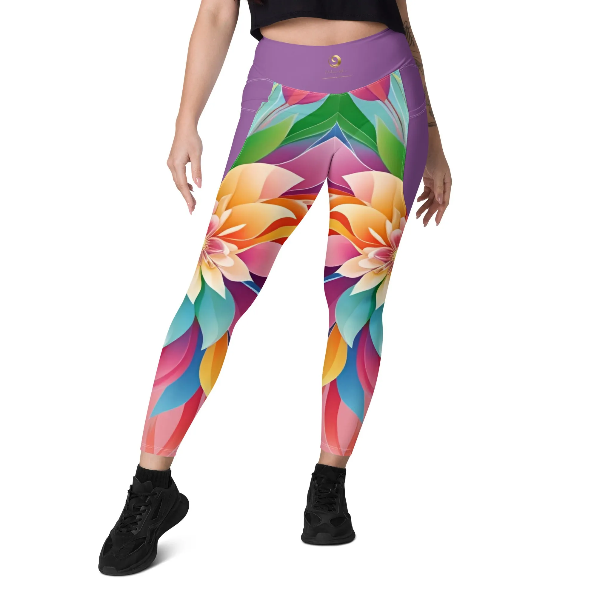 Chaitanya Abara Colorful Rainbow Blossom Leggings with Pockets