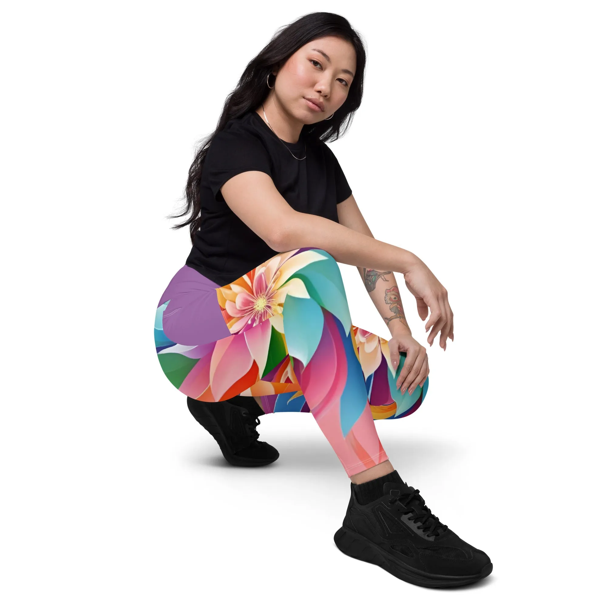 Chaitanya Abara Colorful Rainbow Blossom Leggings with Pockets