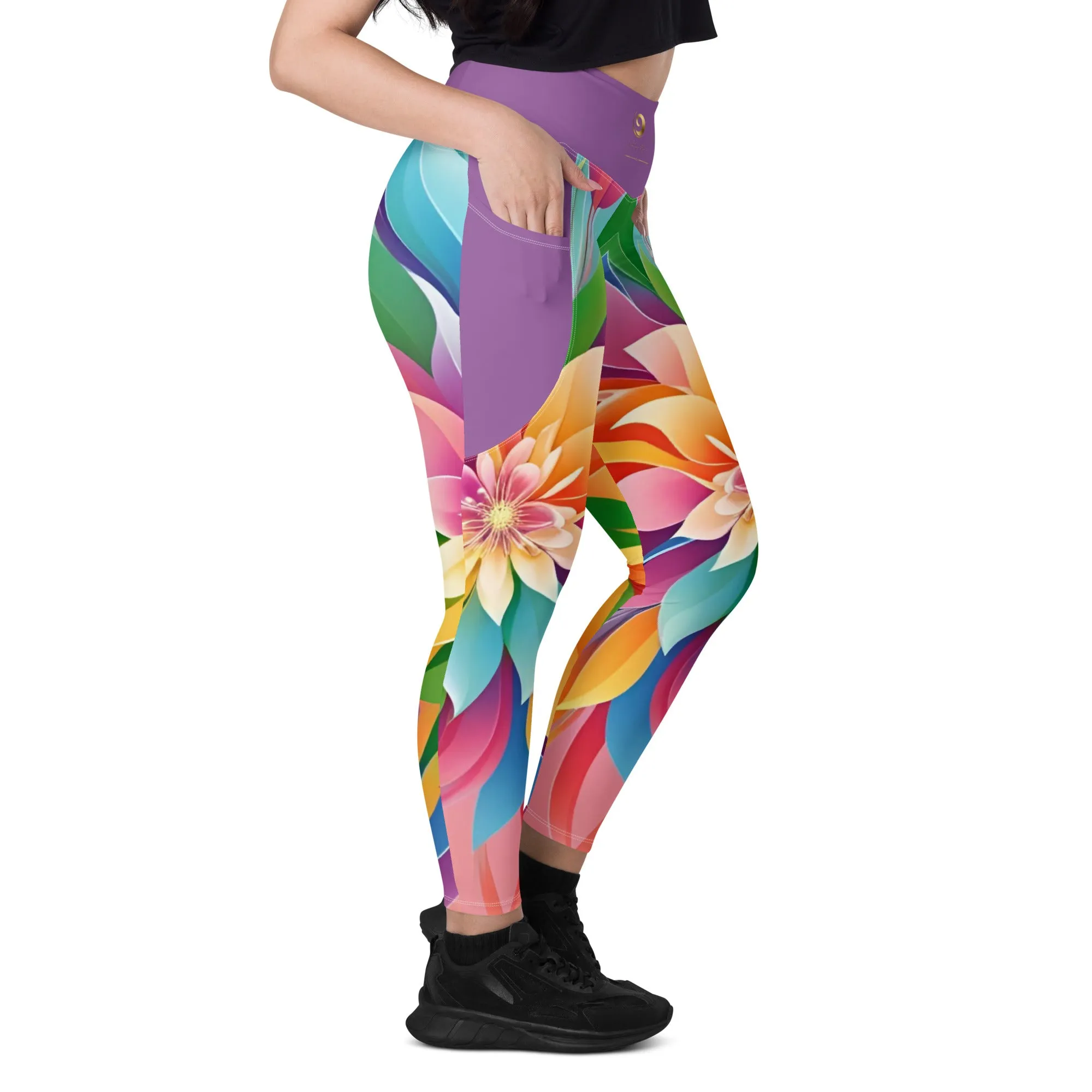Chaitanya Abara Colorful Rainbow Blossom Leggings with Pockets