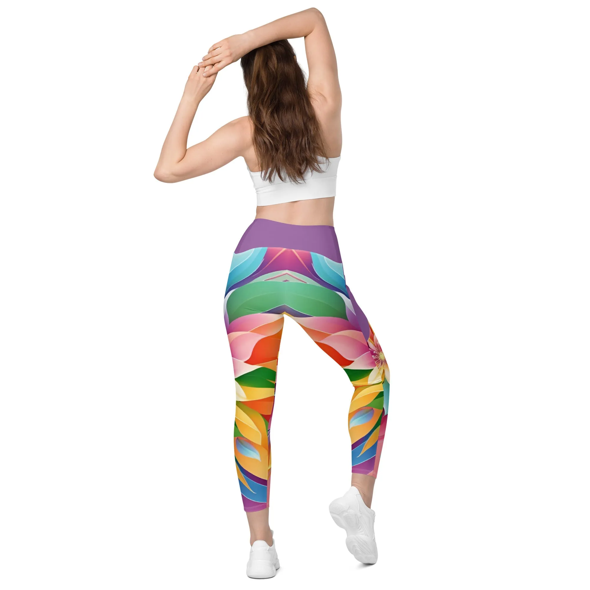 Chaitanya Abara Colorful Rainbow Blossom Leggings with Pockets