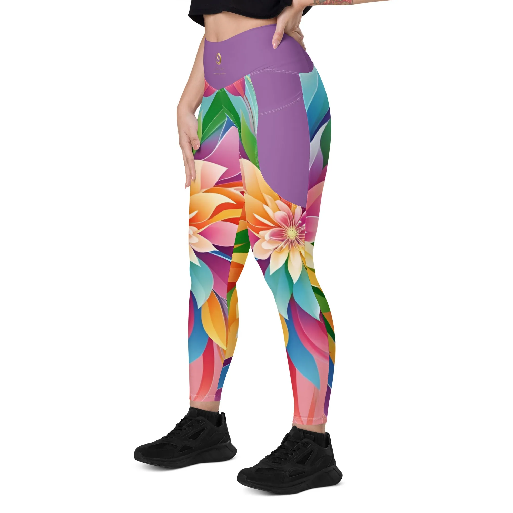 Chaitanya Abara Colorful Rainbow Blossom Leggings with Pockets
