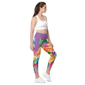 Chaitanya Abara Colorful Rainbow Blossom Leggings with Pockets