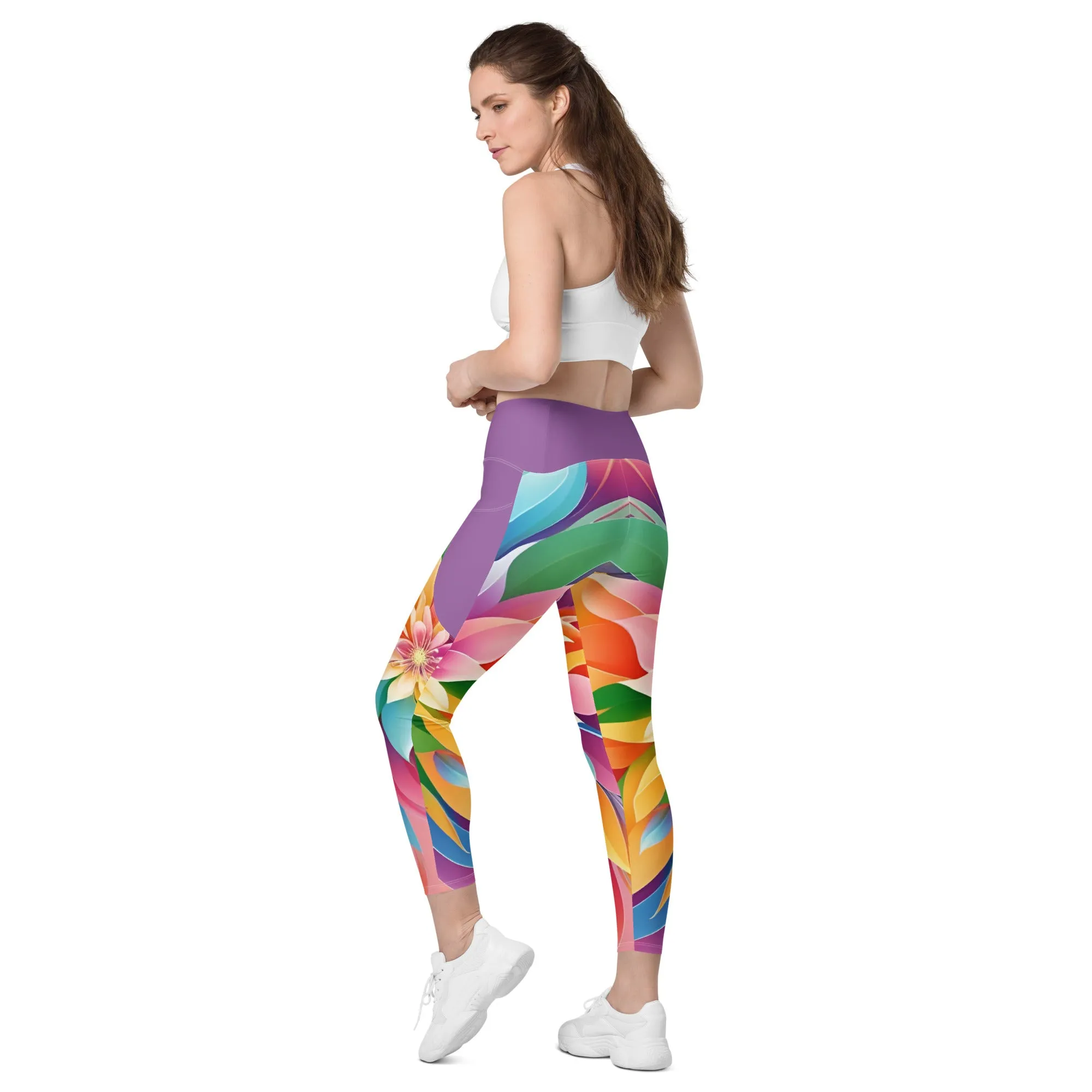 Chaitanya Abara Colorful Rainbow Blossom Leggings with Pockets