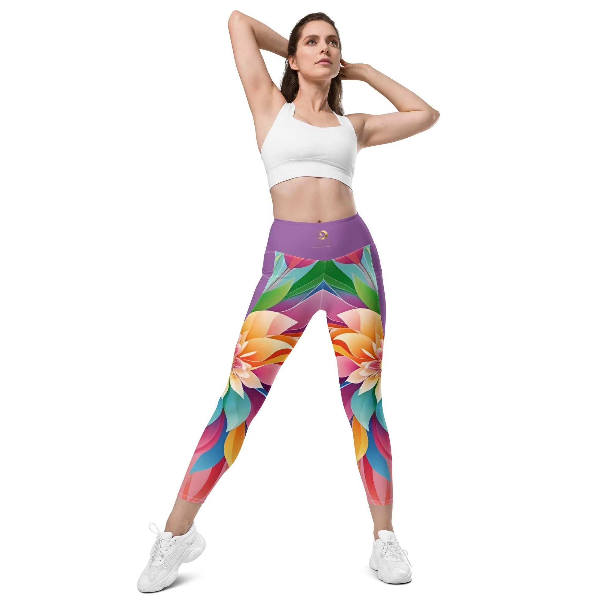 Chaitanya Abara Colorful Rainbow Blossom Leggings with Pockets