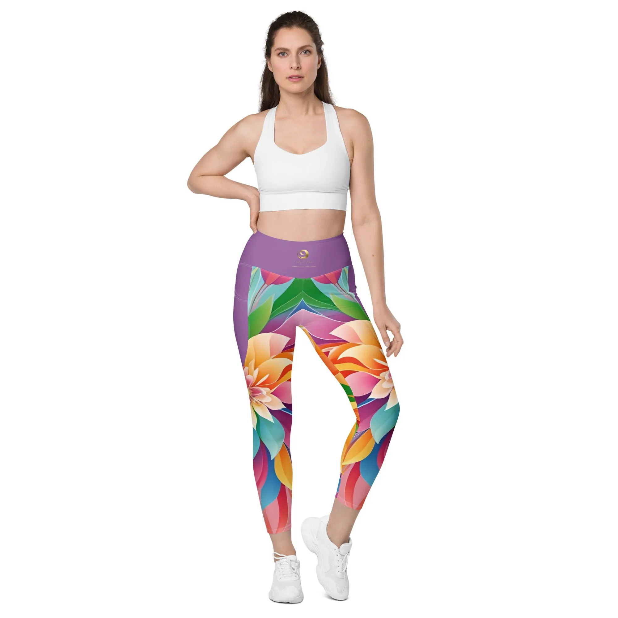 Chaitanya Abara Colorful Rainbow Blossom Leggings with Pockets