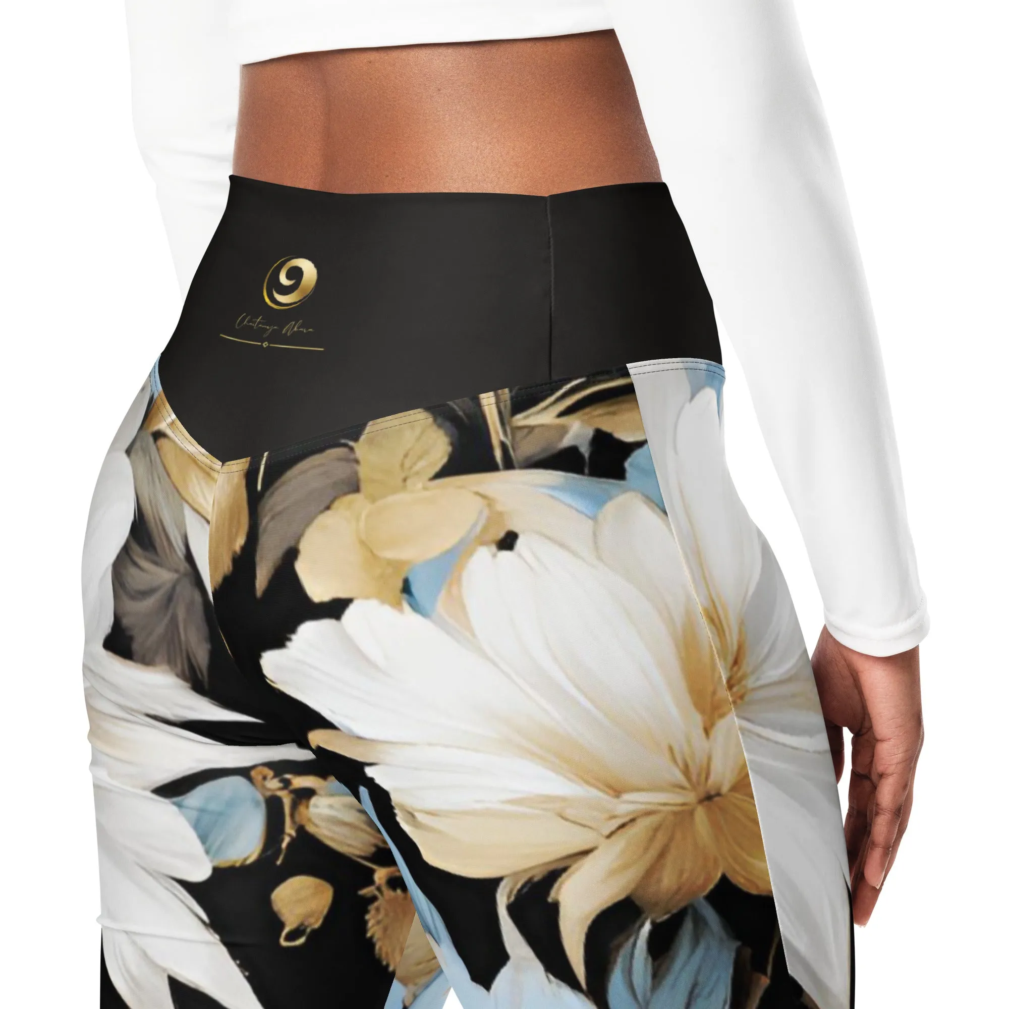 Chaitanya Abara White, Sky Blue and Black Floral Flare Leggings