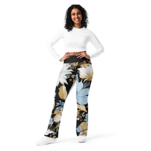Chaitanya Abara White, Sky Blue and Black Floral Flare Leggings