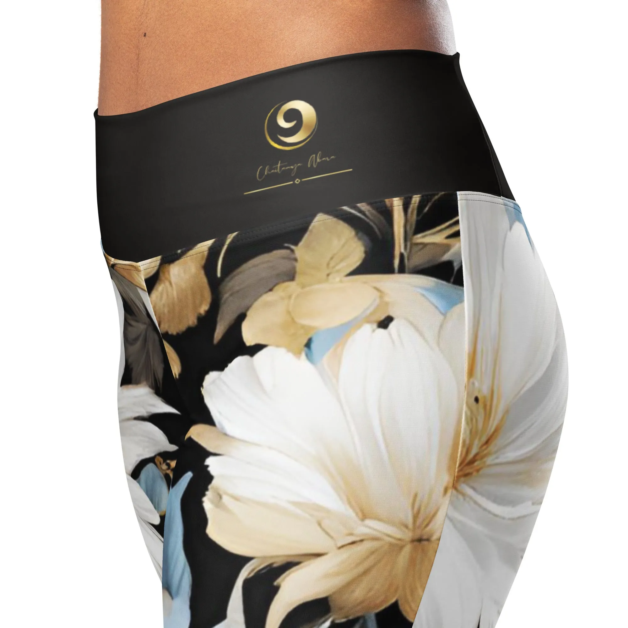 Chaitanya Abara White, Sky Blue and Black Floral Flare Leggings