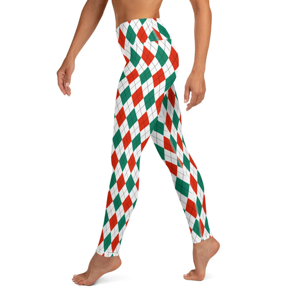 Christmas Argyle High-waist Yoga Leggings