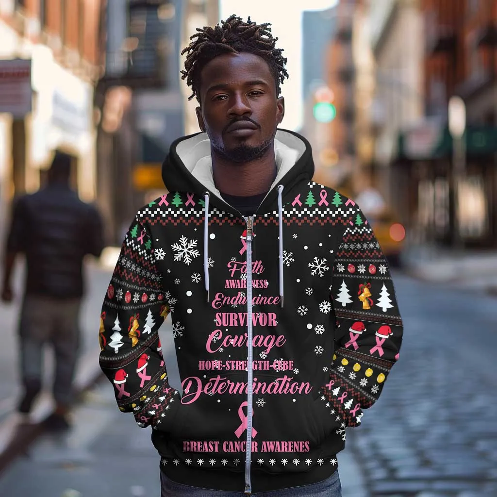 Christmas Tree Breast Cancer Afro Zip Hoodie Survivor African DT03