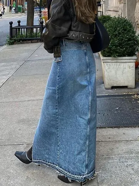 City Slay Front Slit Maxi Denim Skirt