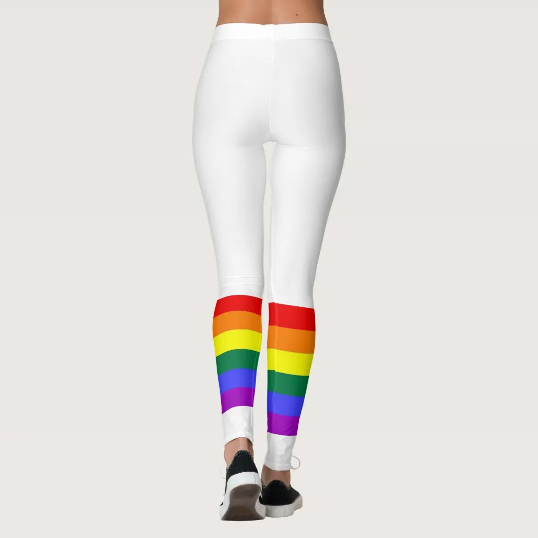 Colorful LGBT Rainbow Gay Pride Flag Custom Text Leggings
