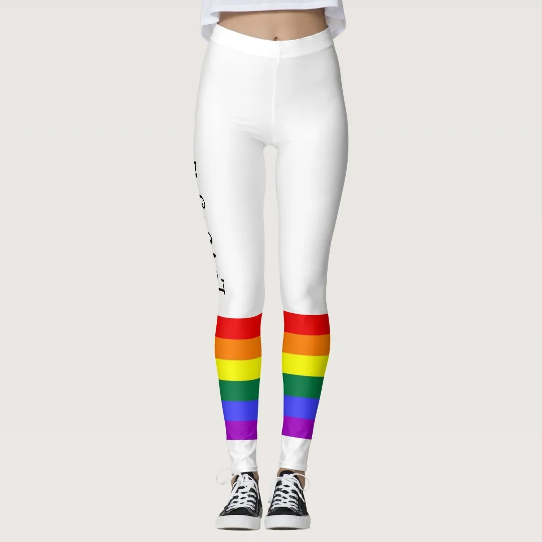 Colorful LGBT Rainbow Gay Pride Flag Custom Text Leggings