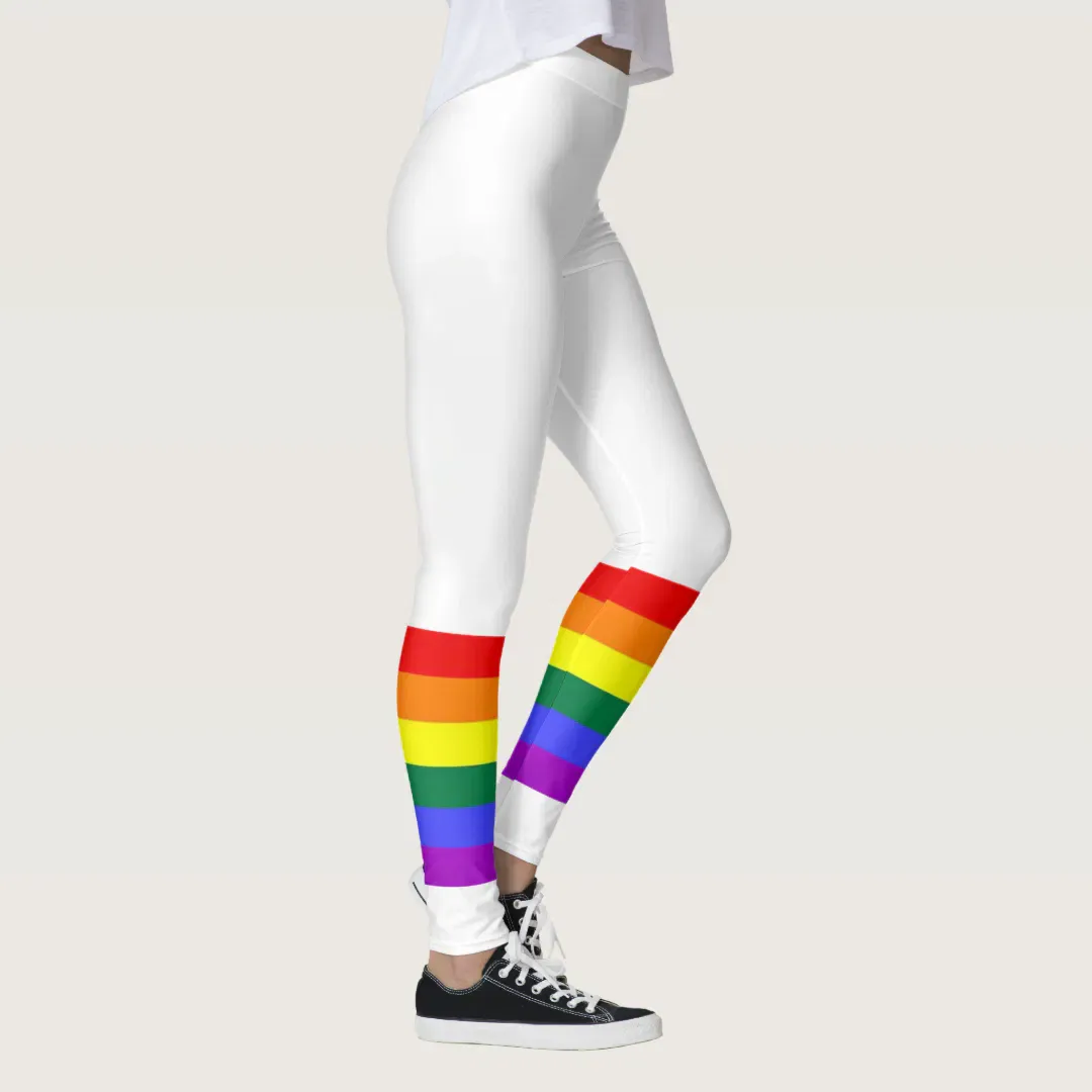 Colorful LGBT Rainbow Gay Pride Flag Custom Text Leggings