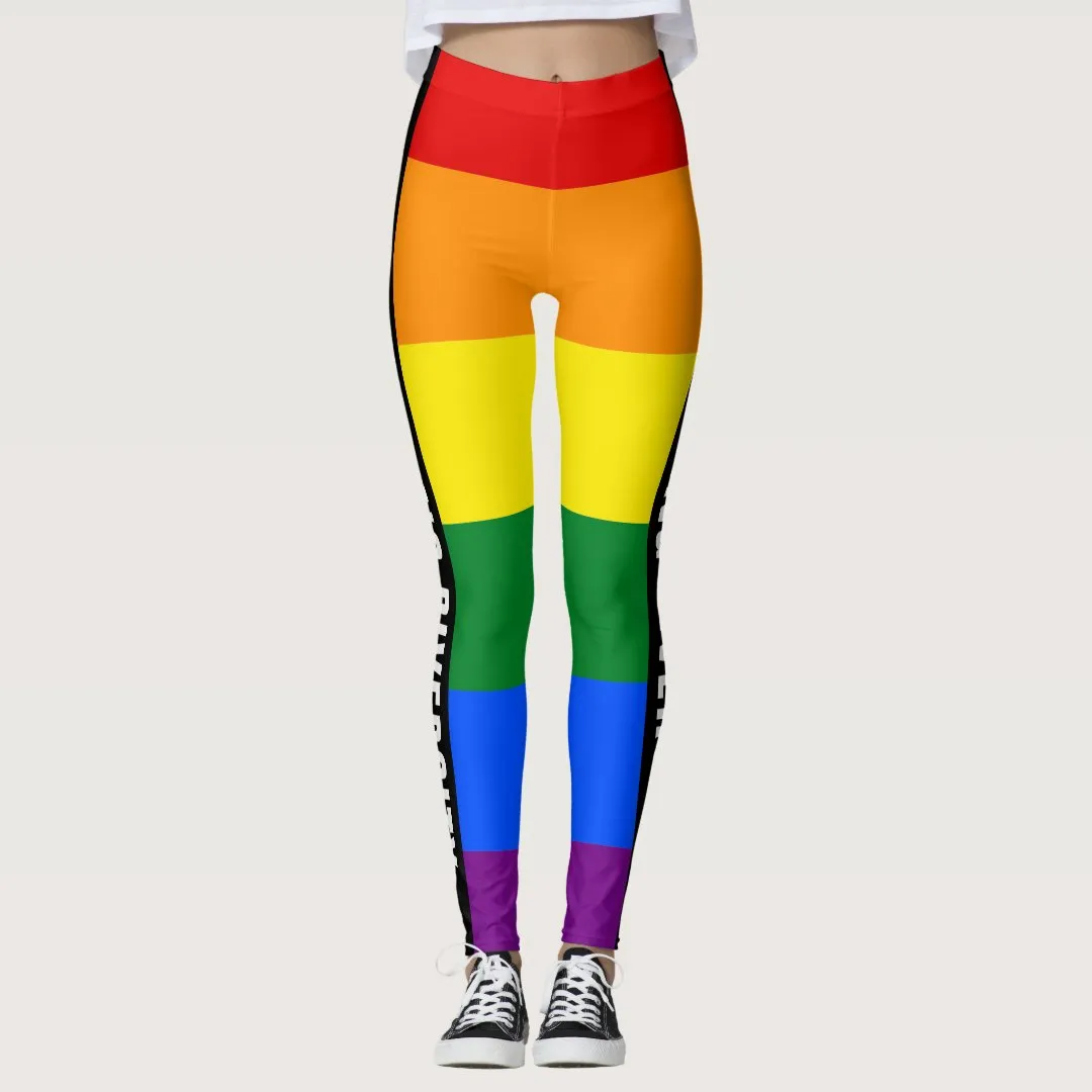 Colorful Unique LGBTQ Gay Pride Rainbow Flag Text Leggings